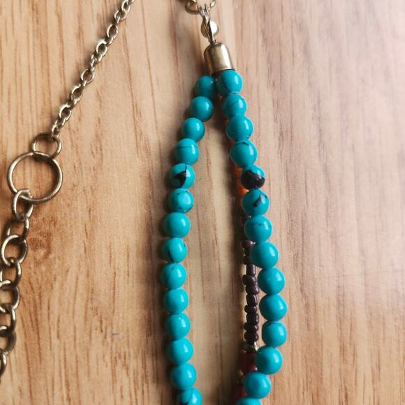 Boho Layered Turquoise Charm Statement Necklace Multicolor Bead Bib Festival 25" - Picture 5 of 8